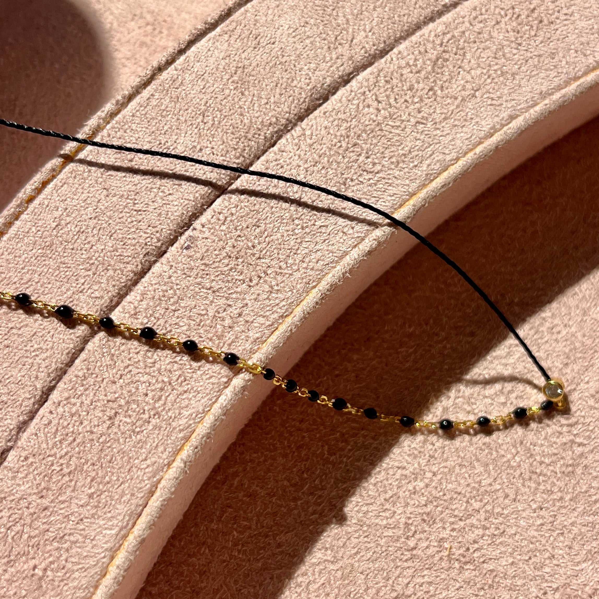 Black Enamel + Cotton Cord Necklace