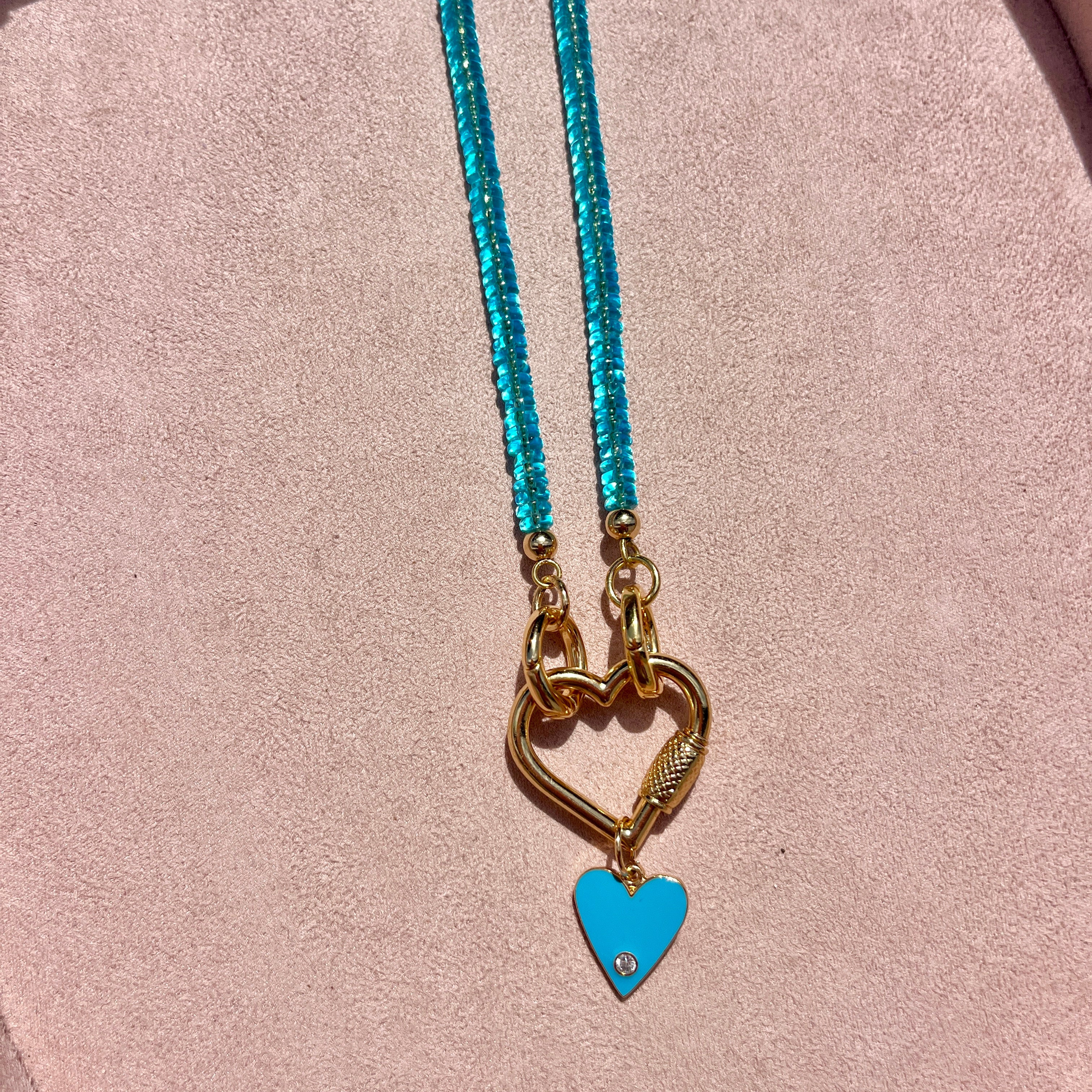 Blue Enamel Heart Necklace