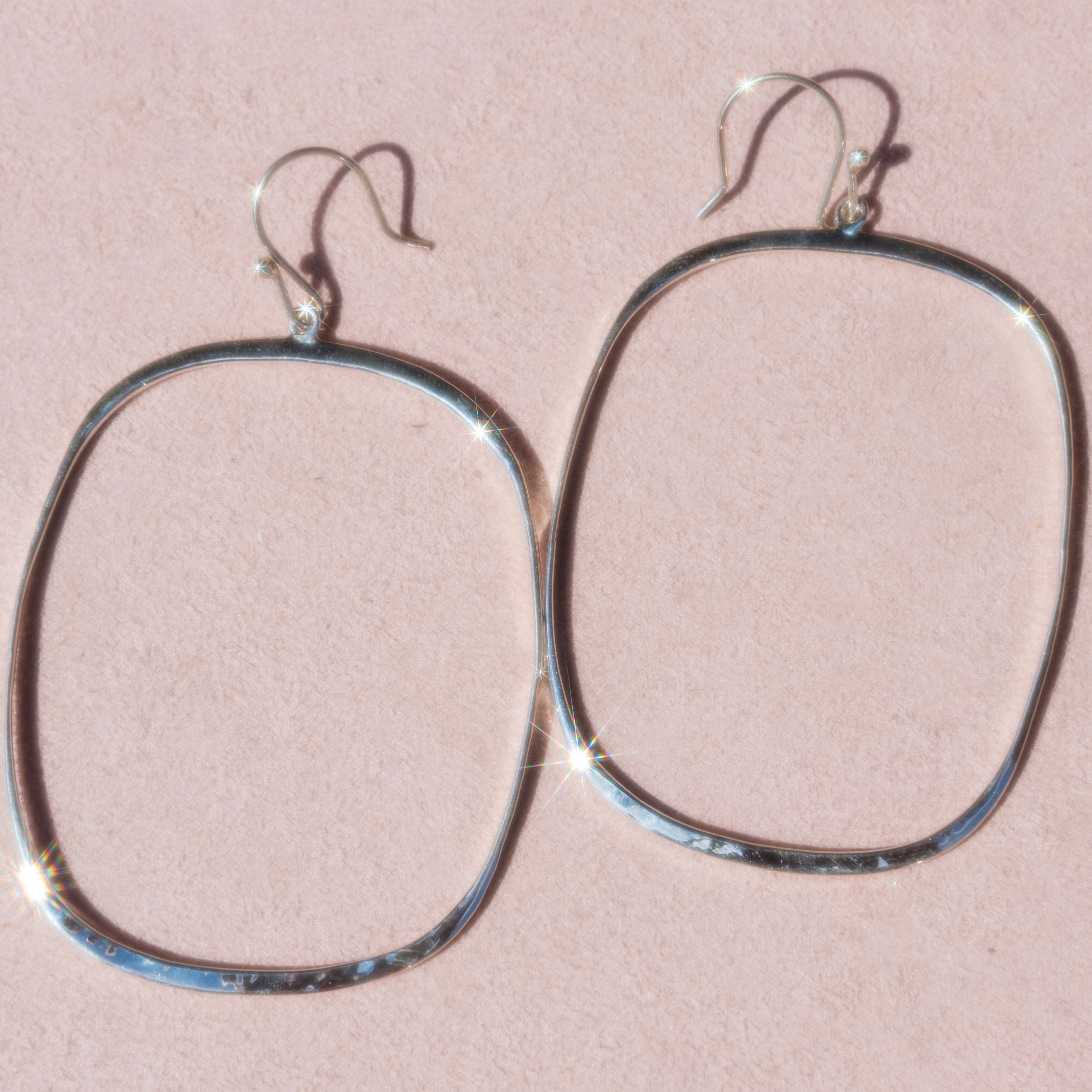 Sterling Silver Large Hammered Front Facing Hoop Earrings