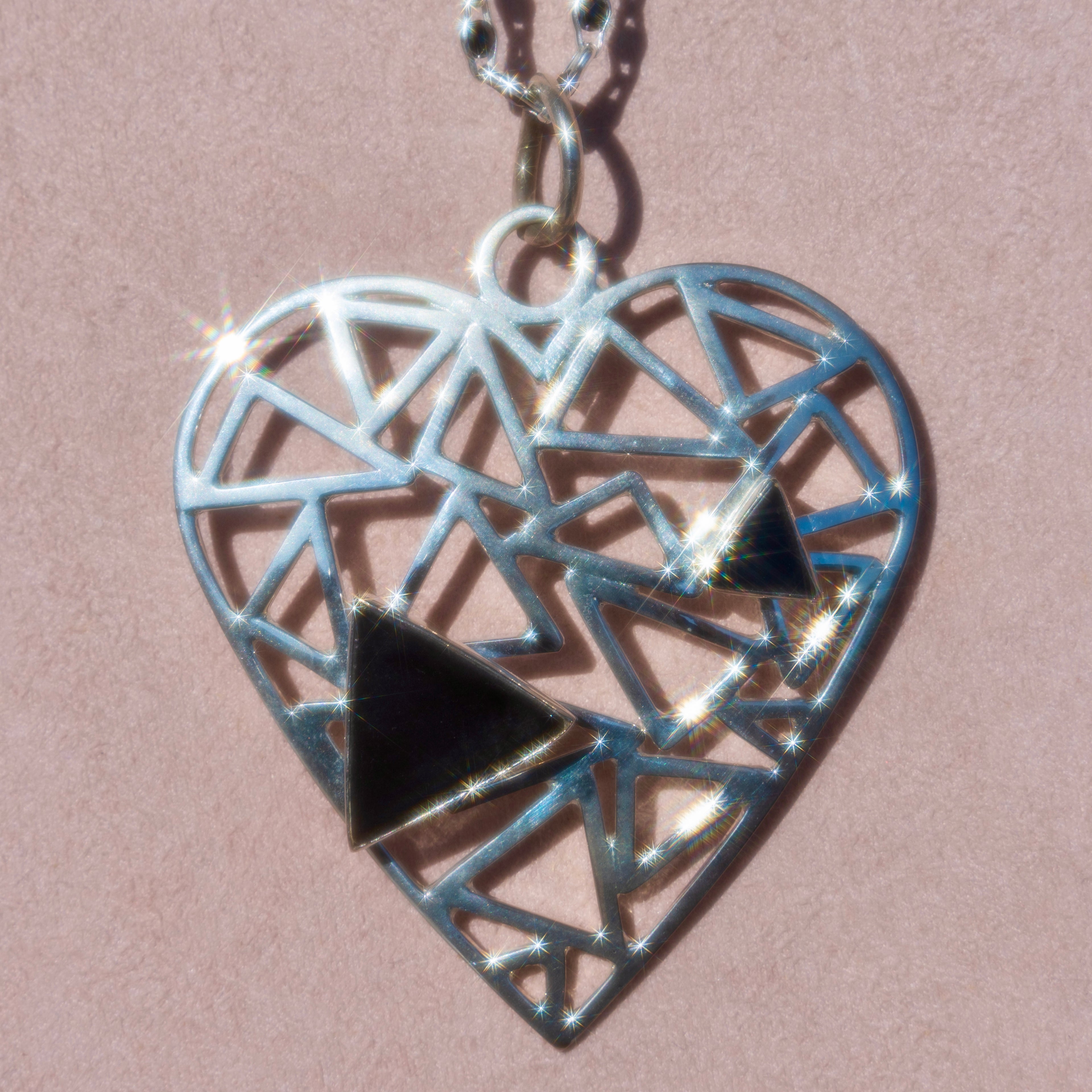 Sterling Silver Black Onyx Heart Pendant