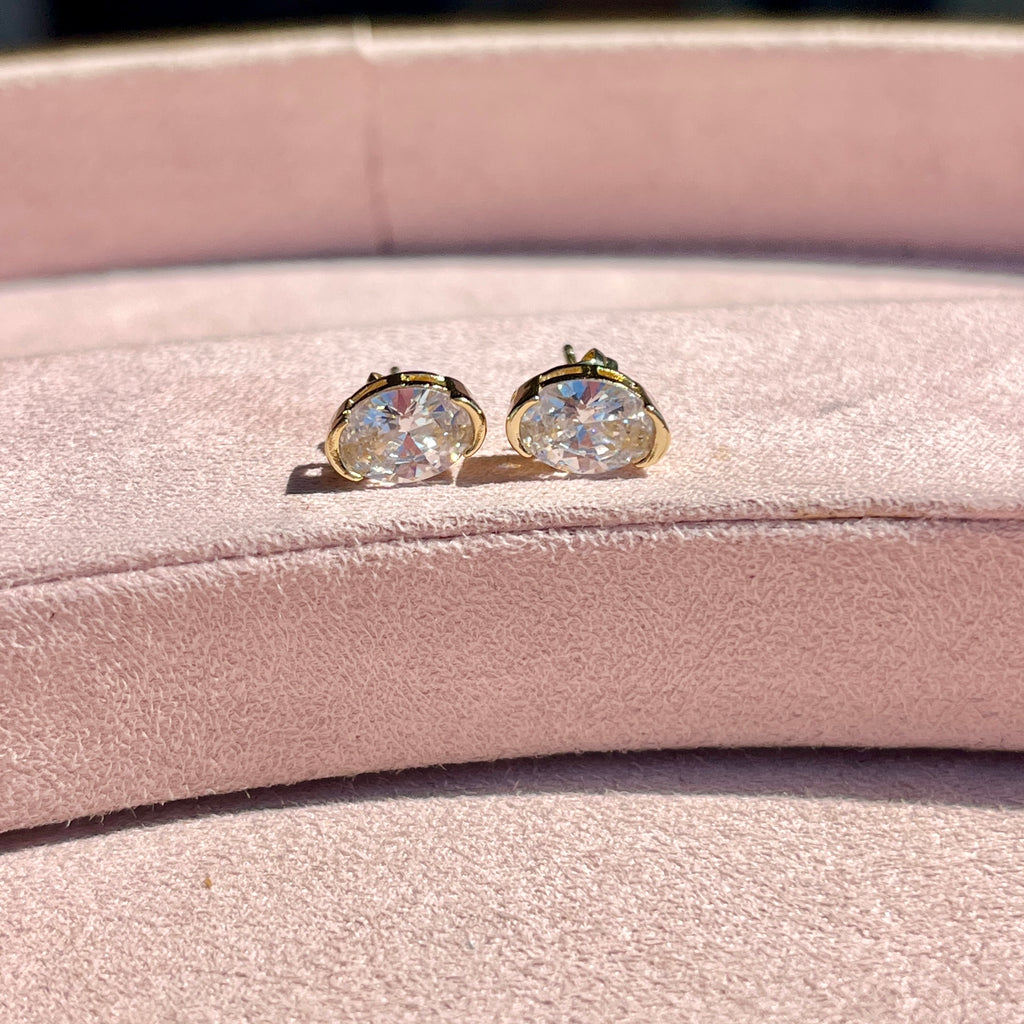 Oval Bezel CZ Studs