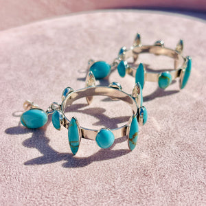 Silver + Turquoise Jagged Hoops