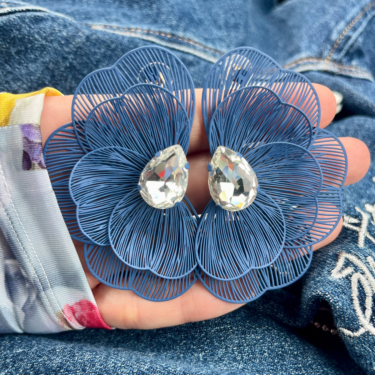 Navy Floral Earrings