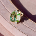 Green Amethyst, Rainbow Moonstone, + Tourmaline Ring