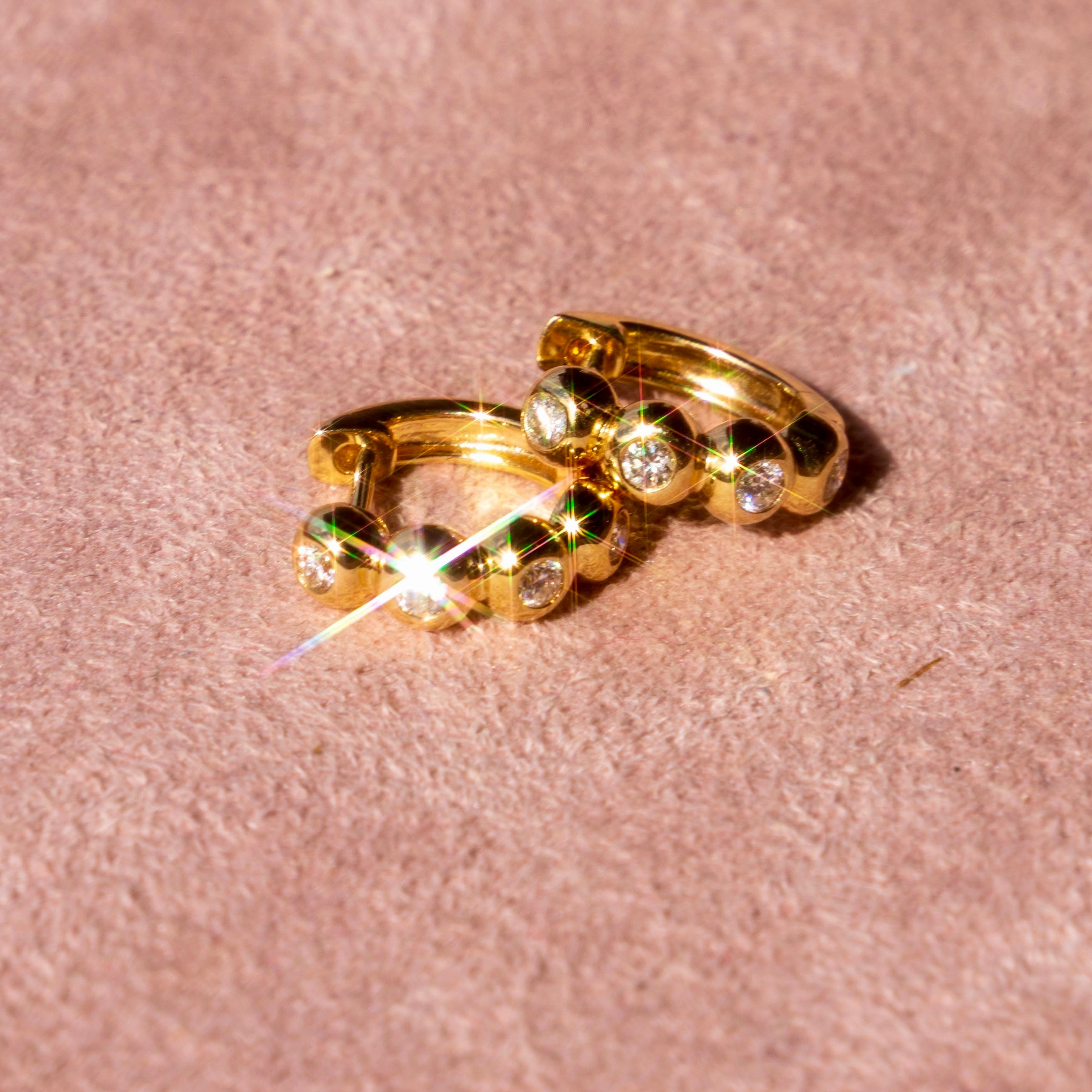 14k Round Diamond Huggies