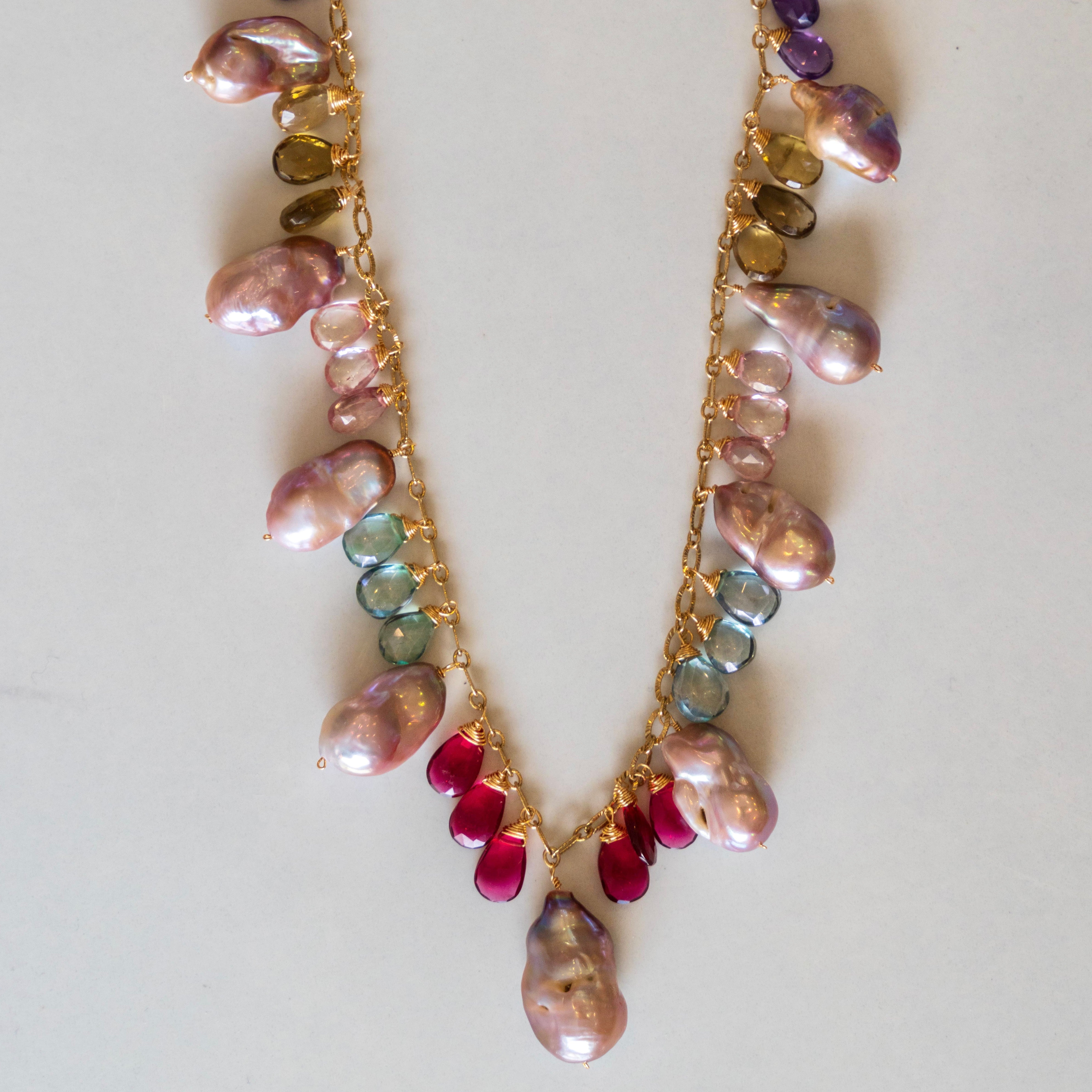 Pink Baroque Pearl Necklace w/ Semi Precious Stones