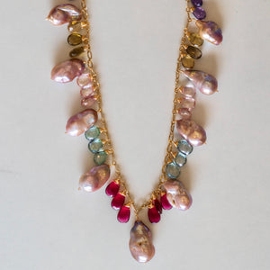 Pink Baroque Pearl Necklace w/ Semi Precious Stones