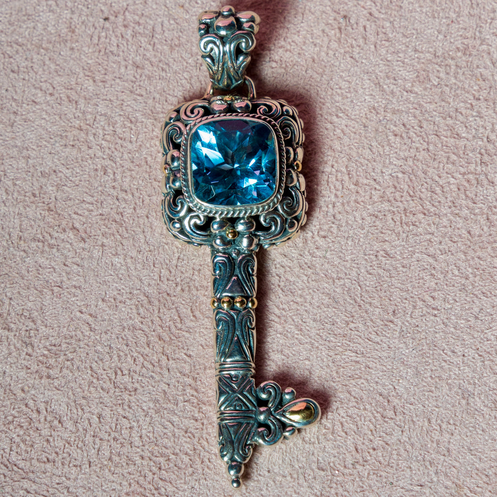 Blue Topaz Key Charm