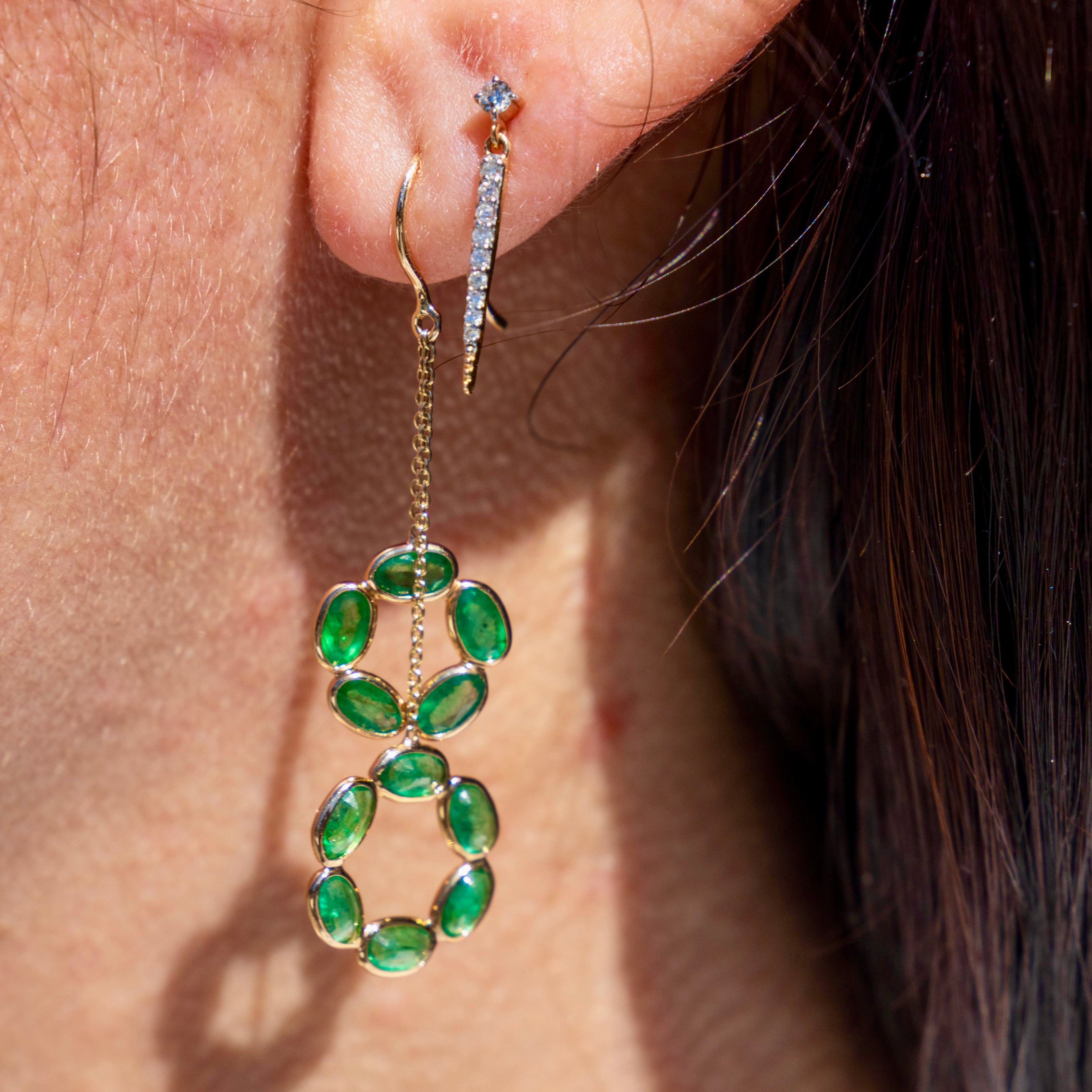 14k Emerald Dangle Earrings