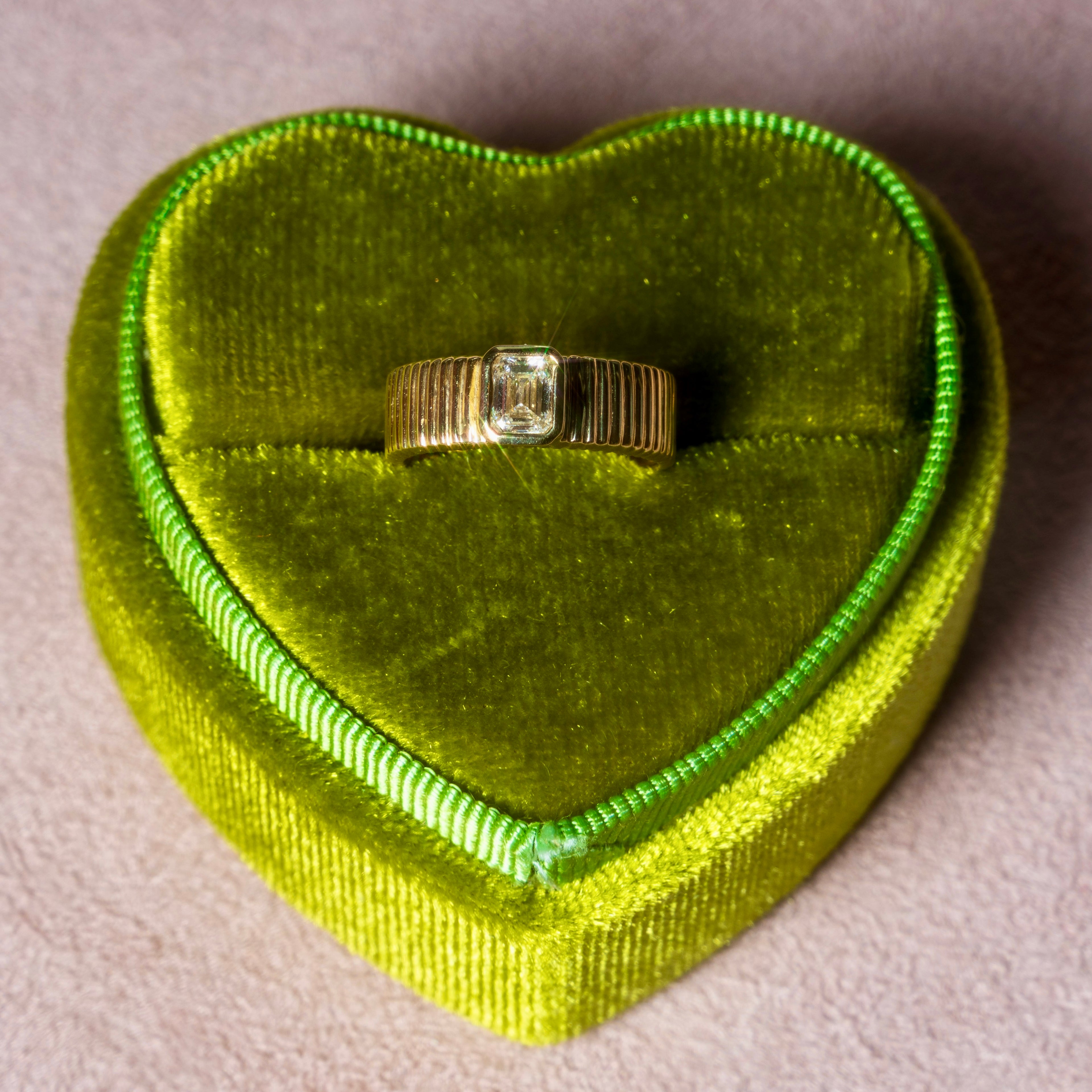 14k Emerald Cut Flutted Diamond Pinky Ring