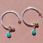 Sterling Silver Hoops with Turquoise Charms