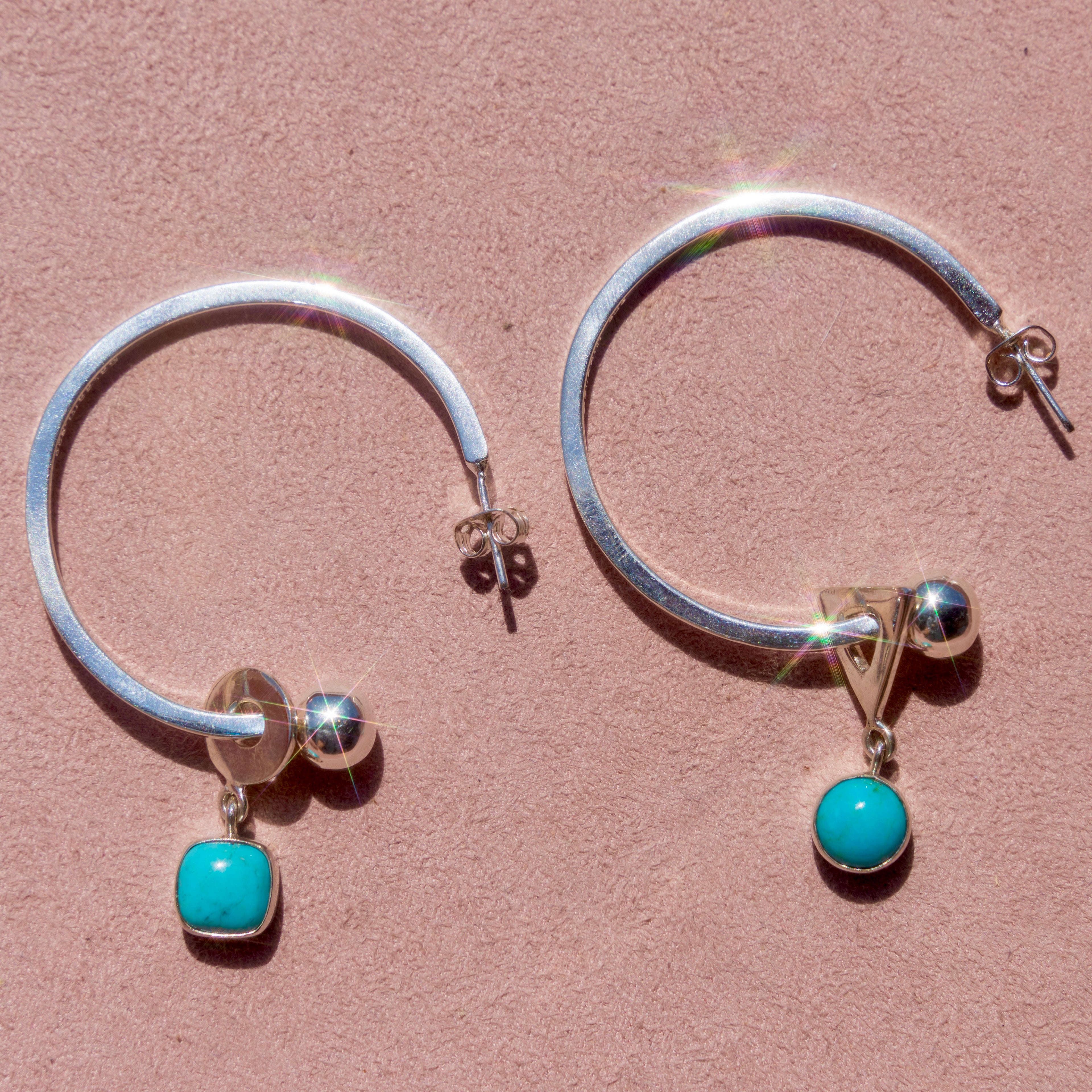 Sterling Silver Hoops with Turquoise Charms