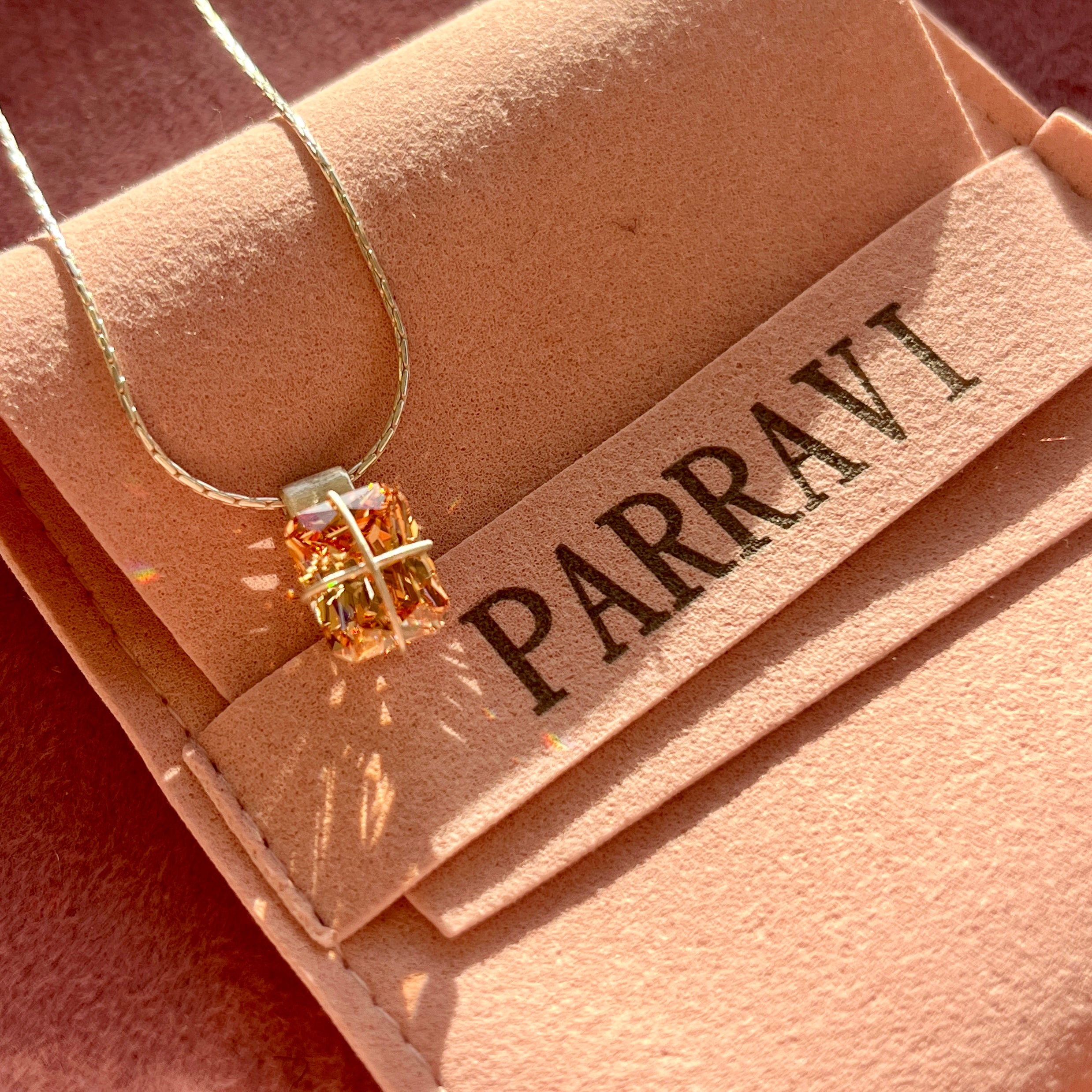 Champagne CZ Present Box Necklace