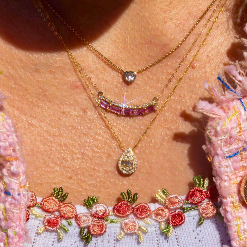 14k Pink Sapphire + Diamond Bar Necklace