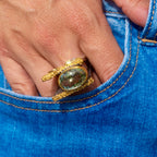 Green Amethyst One of a Kind Ring w/ Four side stones