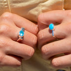 Blue Topaz + Turquoise Square Stacker Rings (set of 2)
