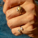 18k White Gold Vintage Pearl + Diamond Ring