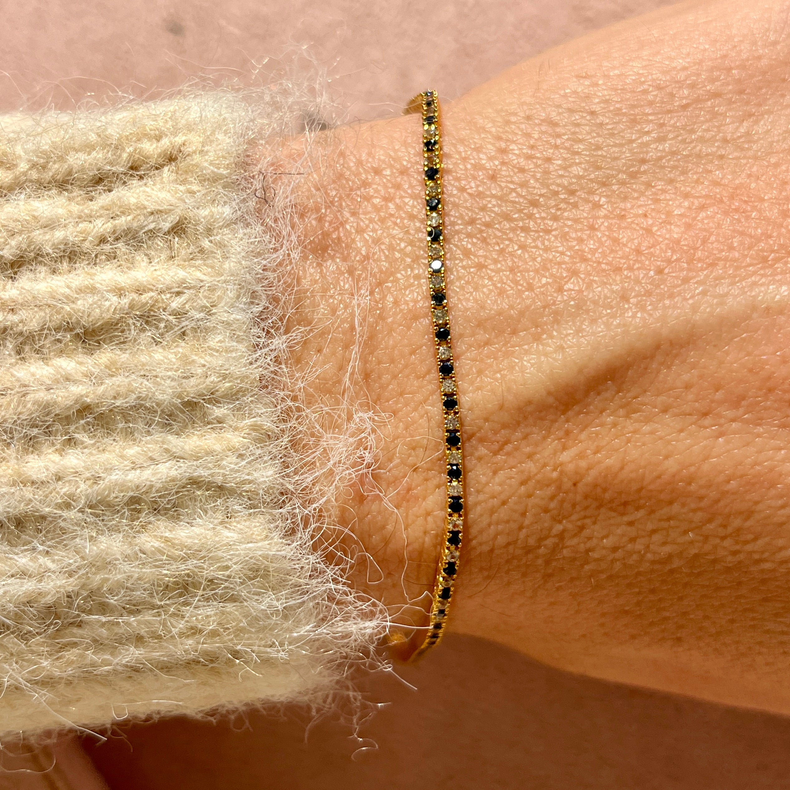 14k White + Blue Sapphire Tennis Bracelet