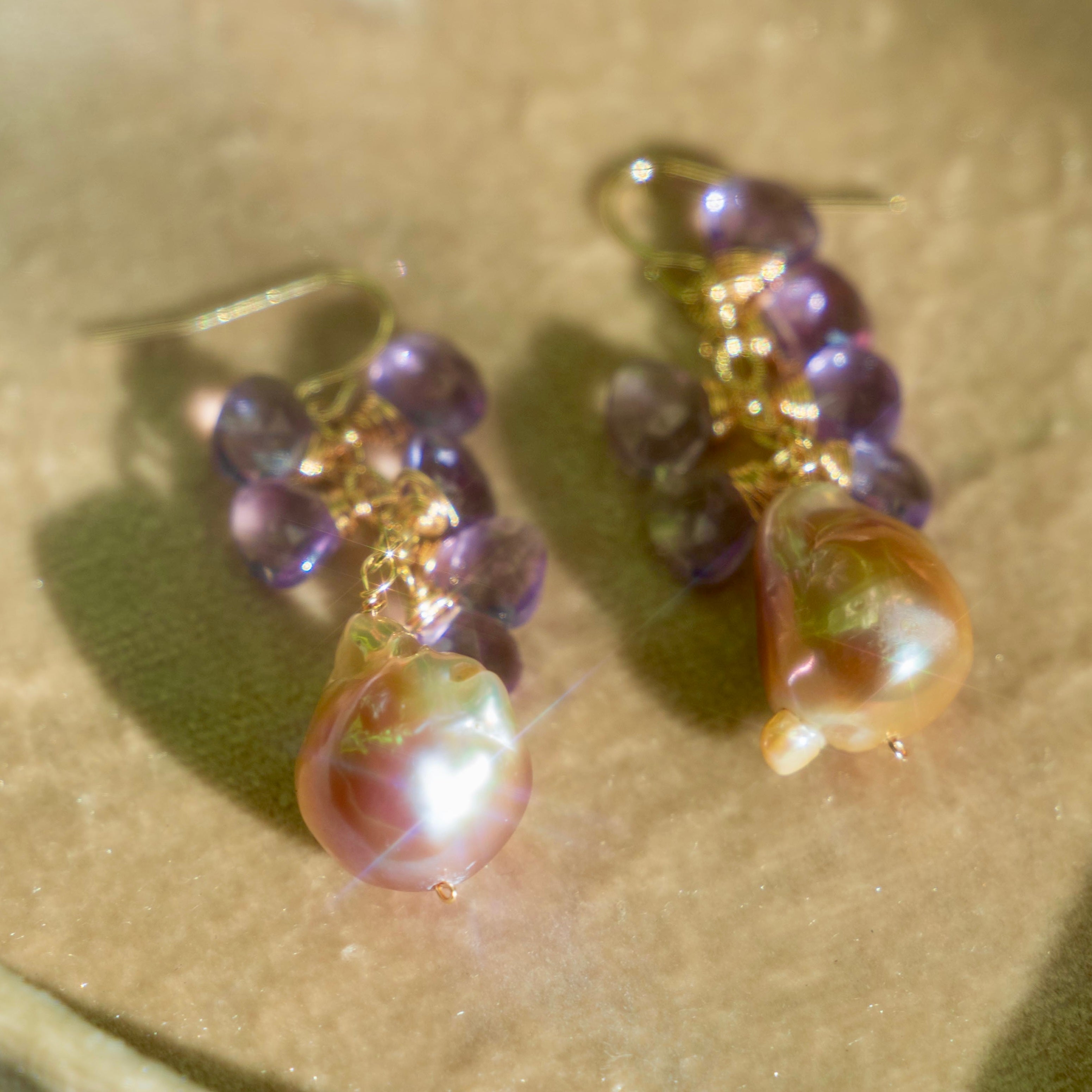 Pink Baroque Akoya Pearl + Amethyst Earrings