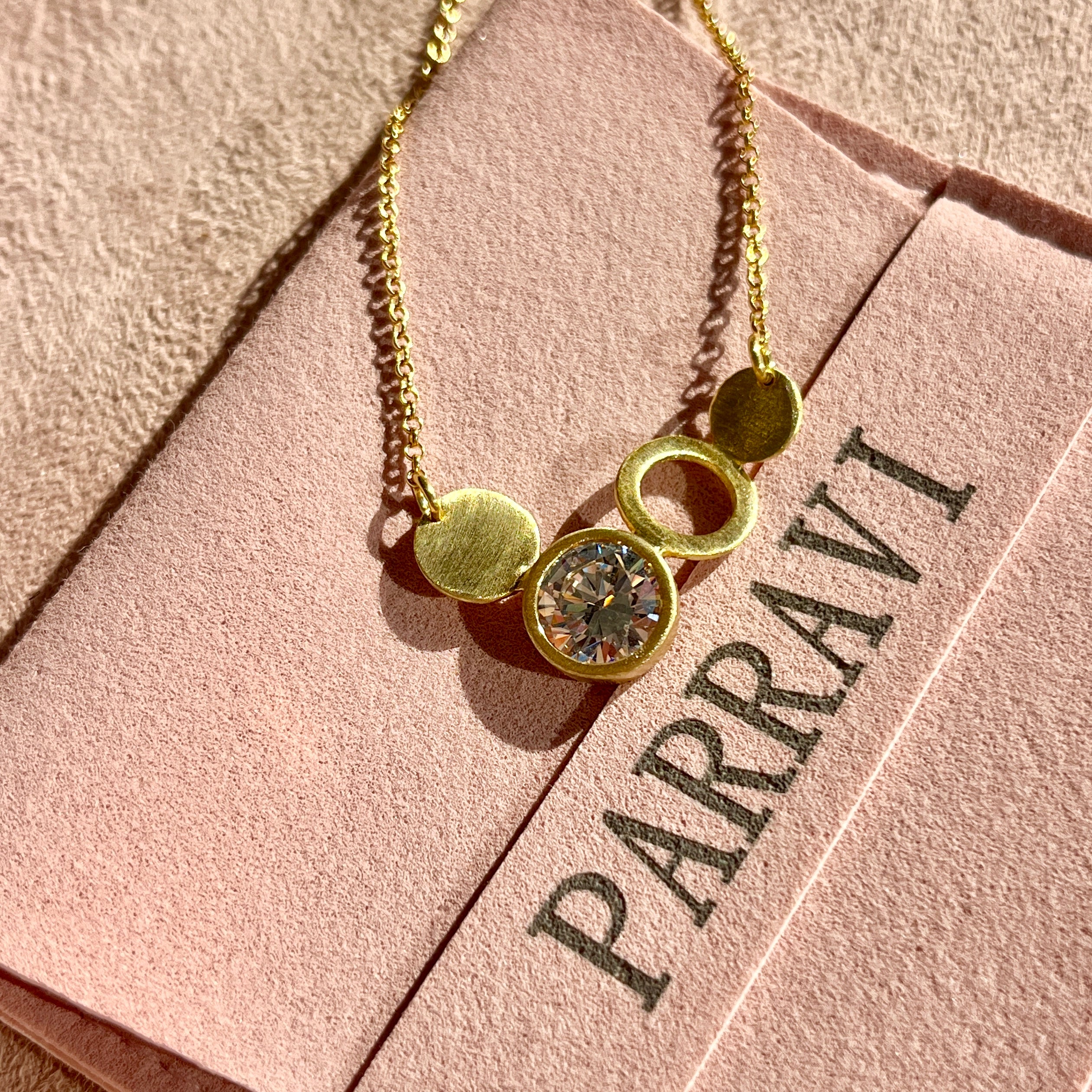 Brushed Gold Round Bezel Necklace