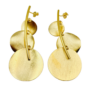 Triple Disc Gold Earrings