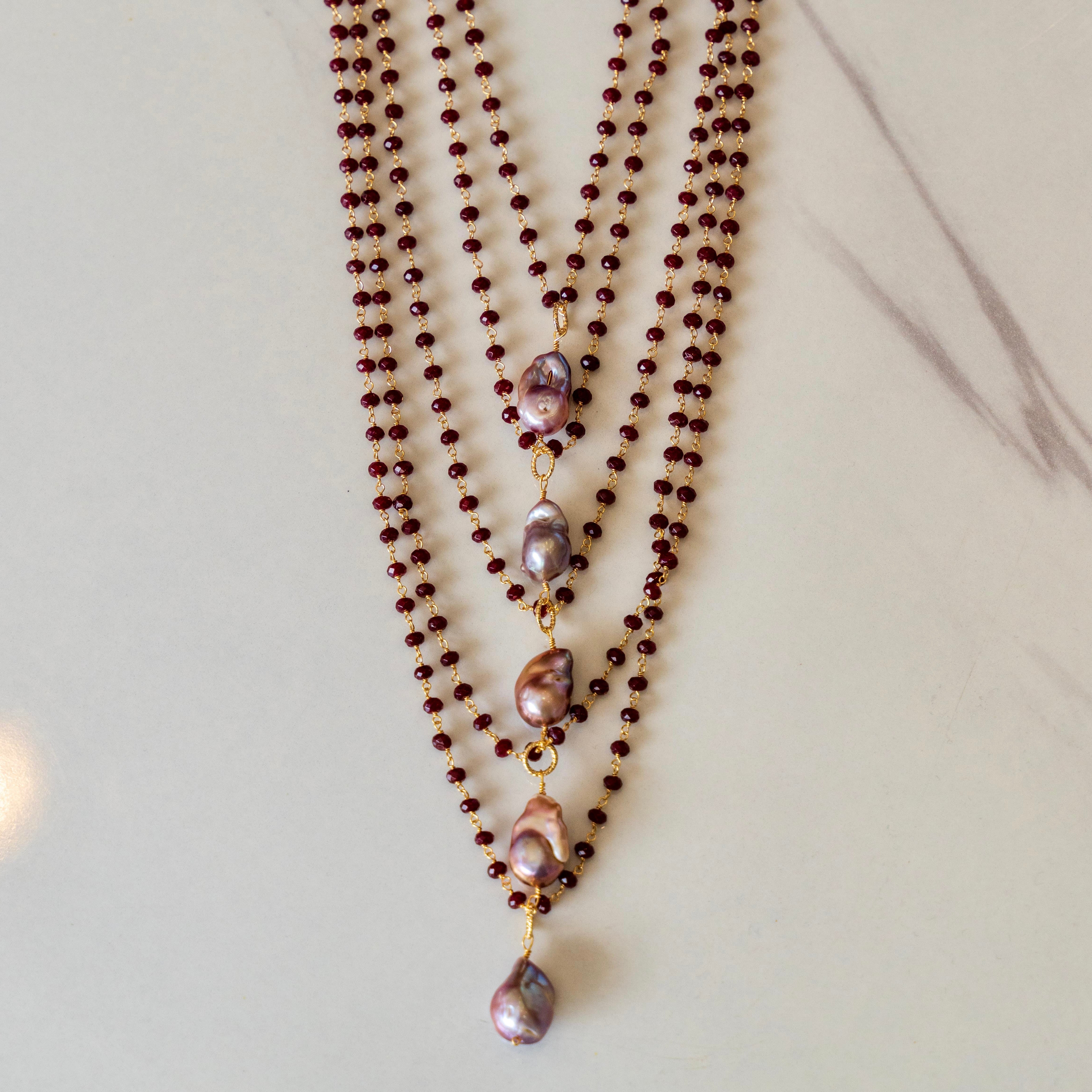 Red Garnet + Baroque Akoya Pearl Necklace
