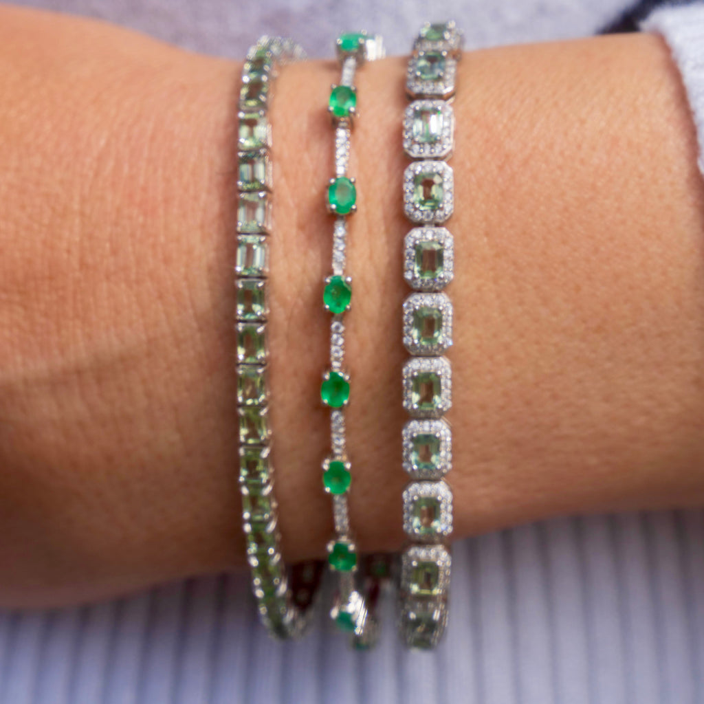 Green Sapphire + CZ Tennis Bracelet