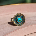 Copper Turquoise + Swiss Blue Topaz Floral Ring