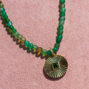 Green Jade Textured Disc Necklce