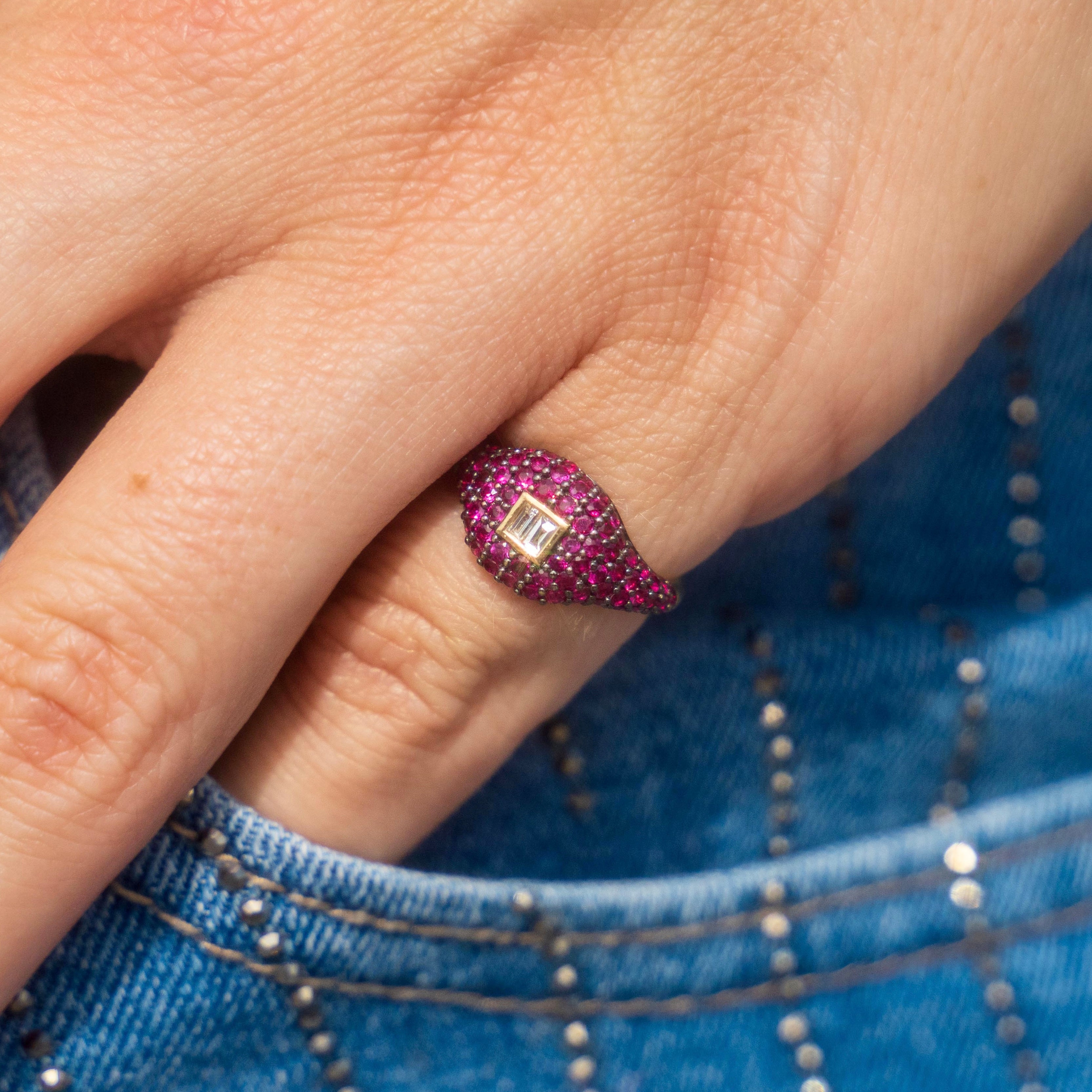 14k Ruby + Baguette Diamond Signet Pinky Ring