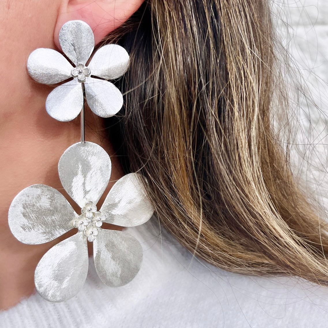 Silver Buttercup Floral Earrings