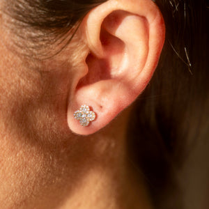 14k Rose Gold Diamond Clover Studs