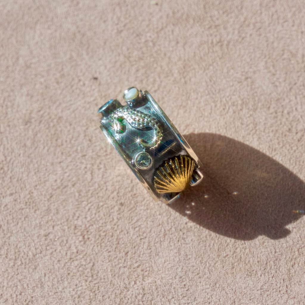 Under The Sea Pearl + Blue Topaz Ring