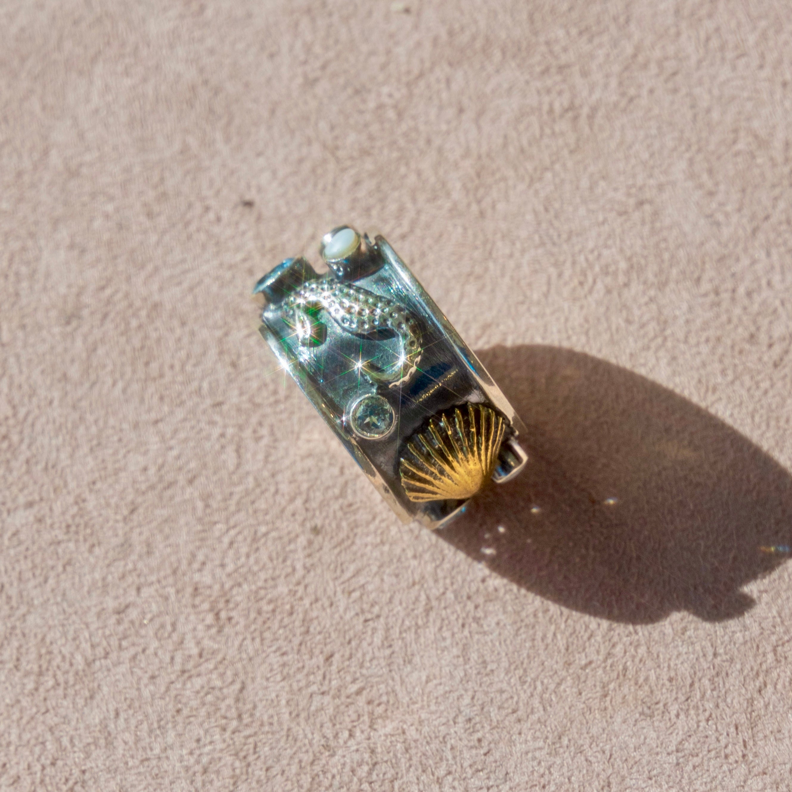 Under The Sea Pearl + Blue Topaz Ring