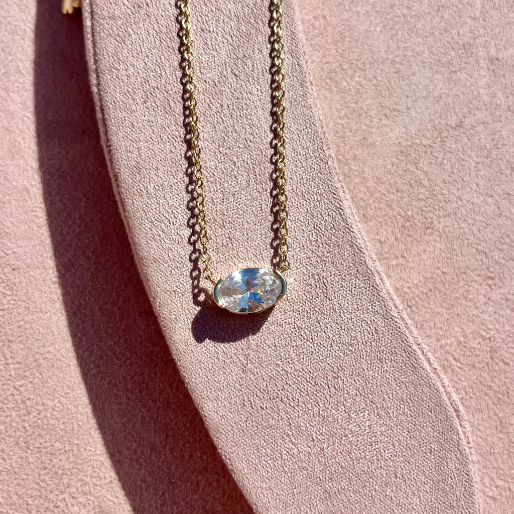 East West Oval Bezel CZ Necklace