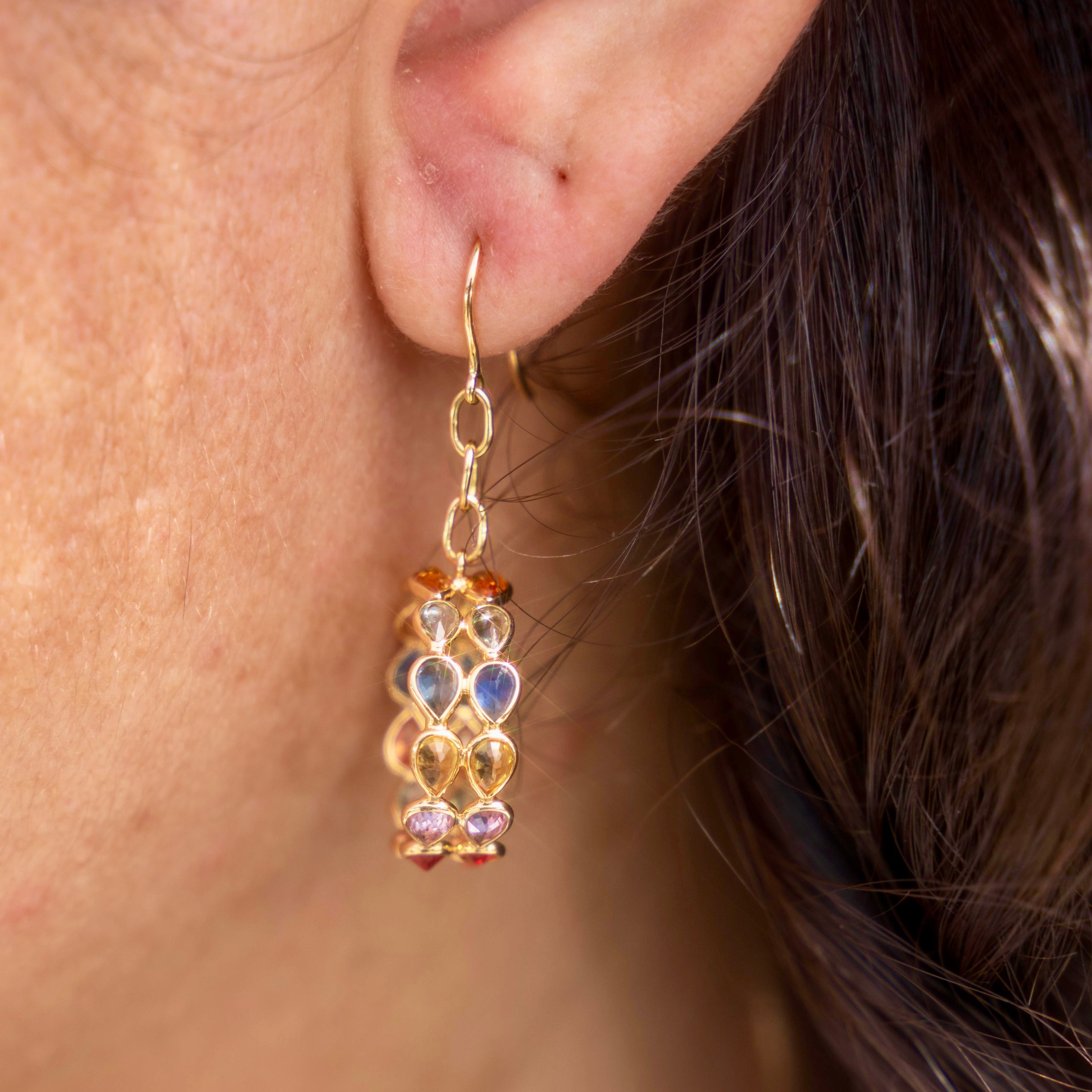 18k Sapphire Link Hoops