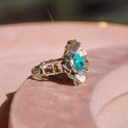 Copper Turquoise + Swiss Blue Topaz Floral Ring