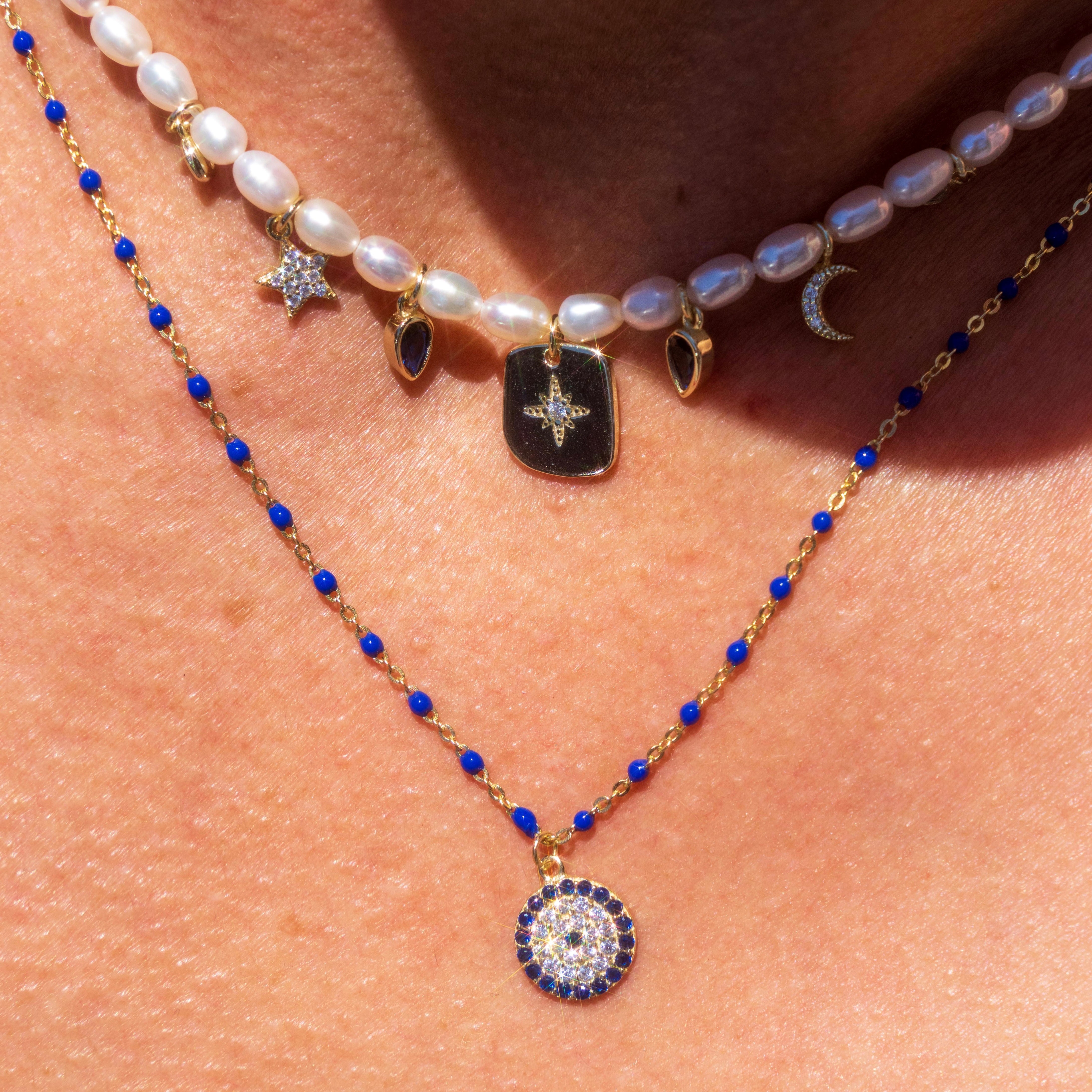 Freshwater Pearl Moon + Star Necklace