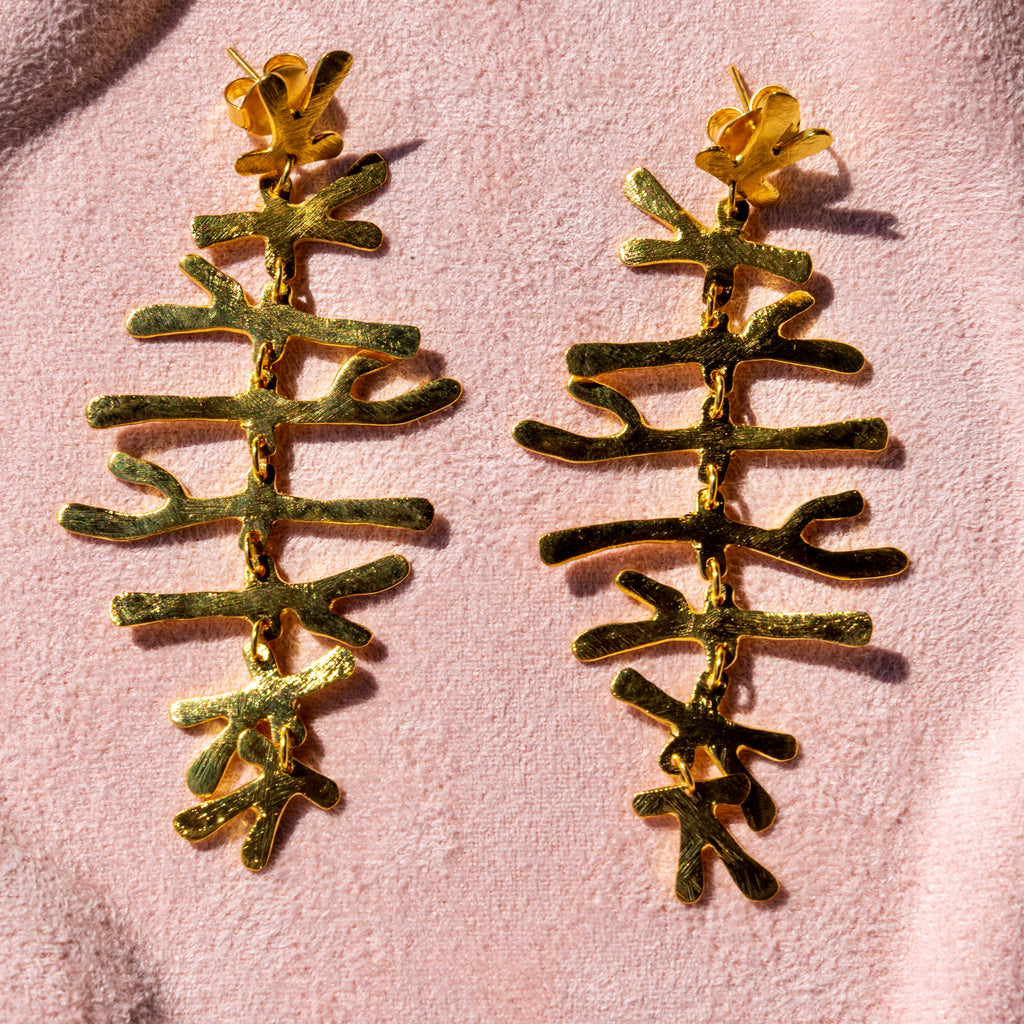 Coral Brushed Gold Statement Earrings