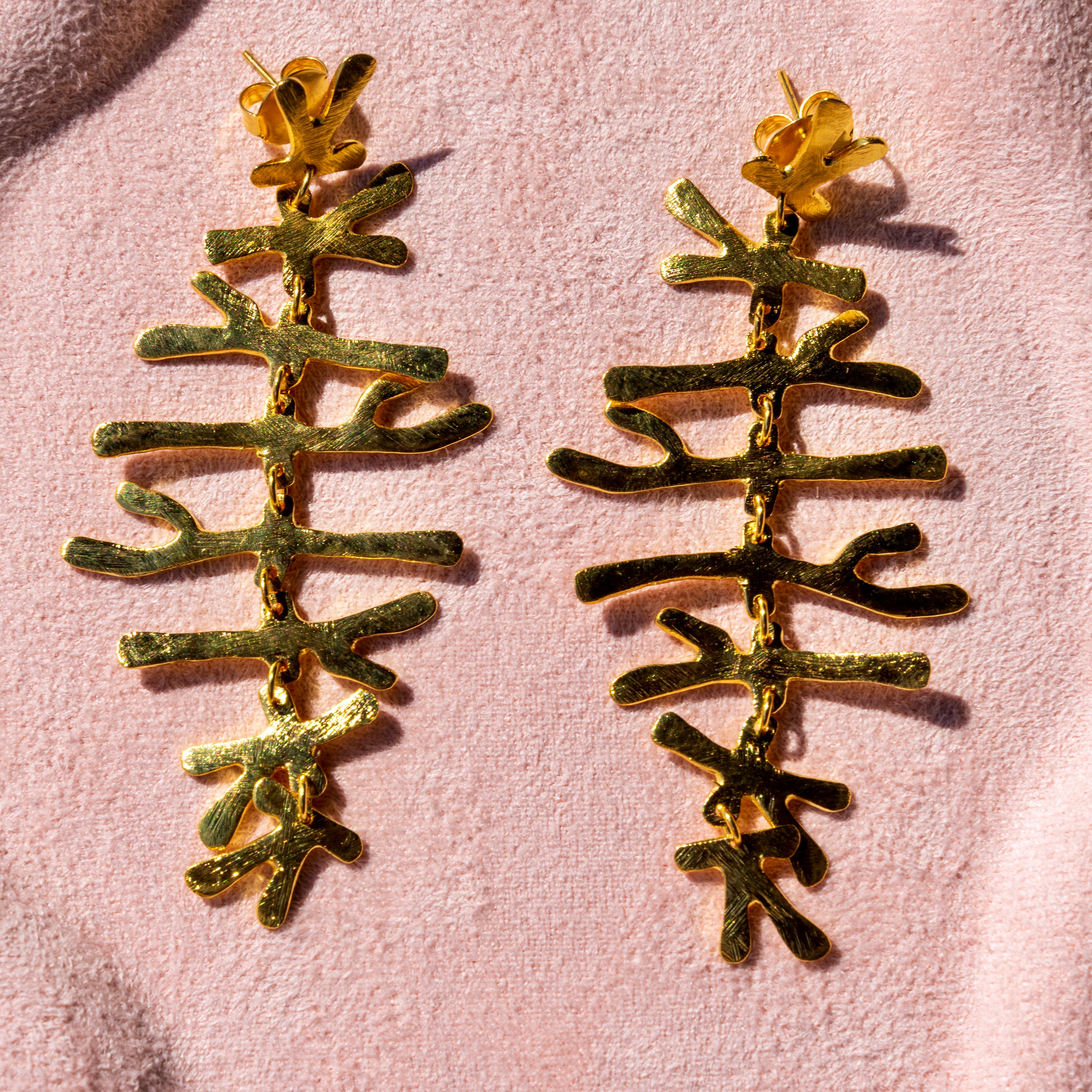 Coral Brushed Gold Statement Earrings