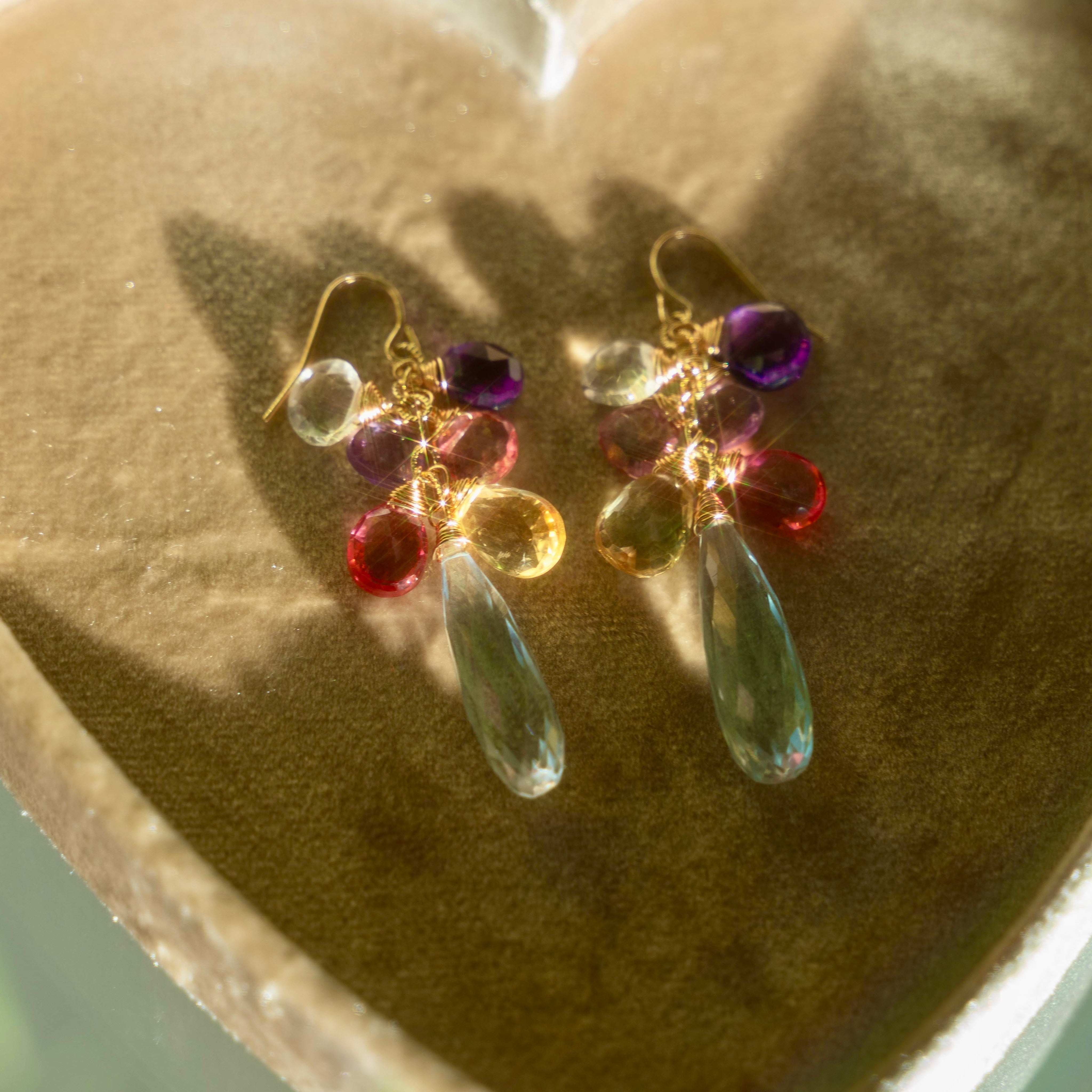 Blue Topaz, Pink Tourmaline, Rubellite, Amethyst, Lavender Amethyst, Citrine, + Rainbow Quartz Earrings