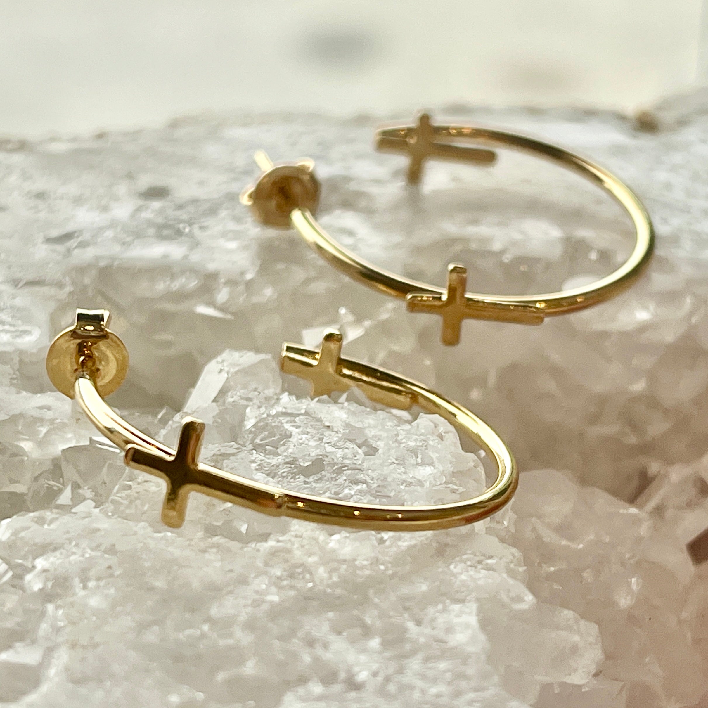 Double Cross Gold Hoops