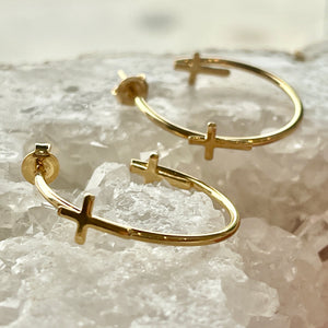 Double Cross Gold Hoops
