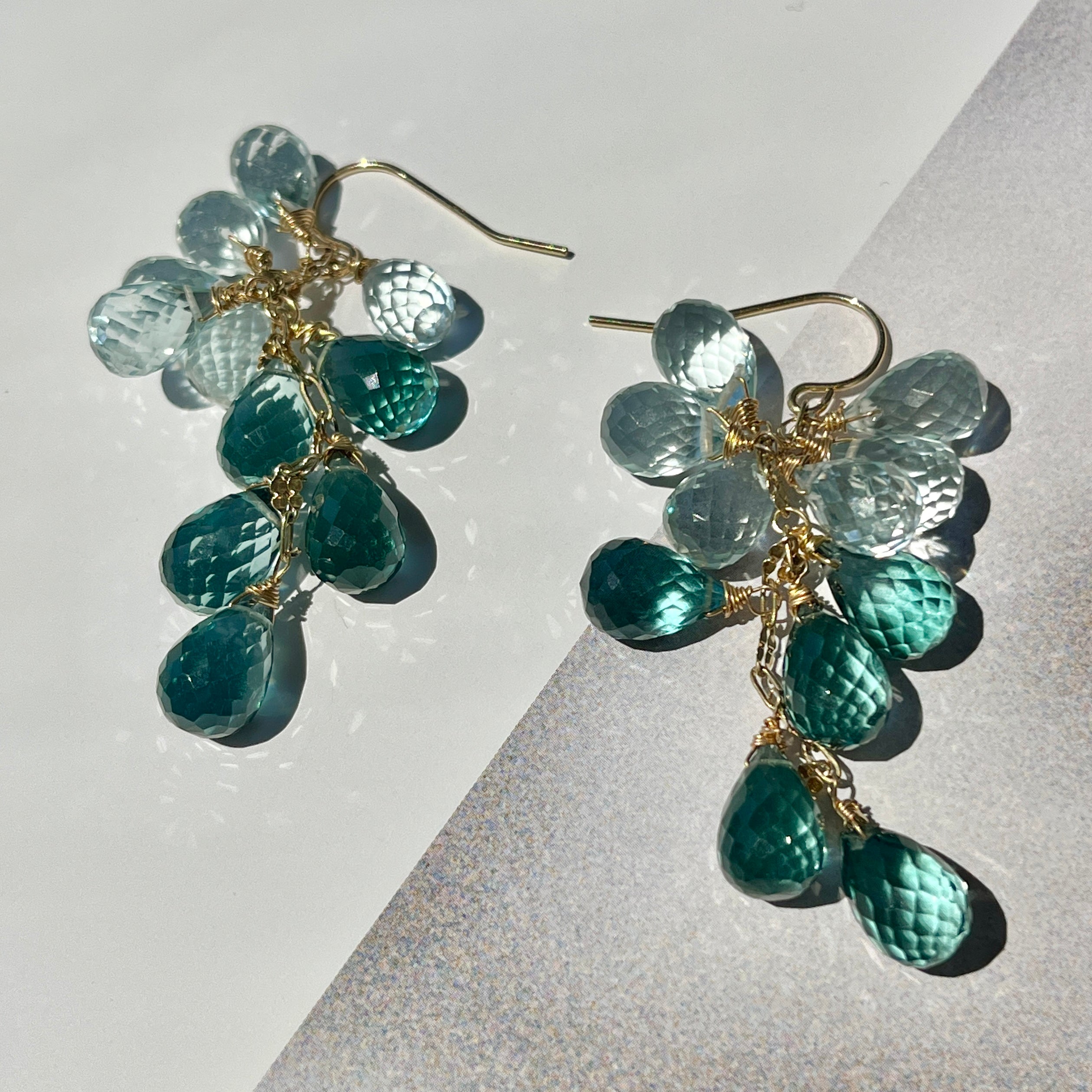 Moss Quartz + Blue Topaz Earrings