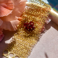 Gold Crochet Bracelet w/ Red Czech Crystal Floral