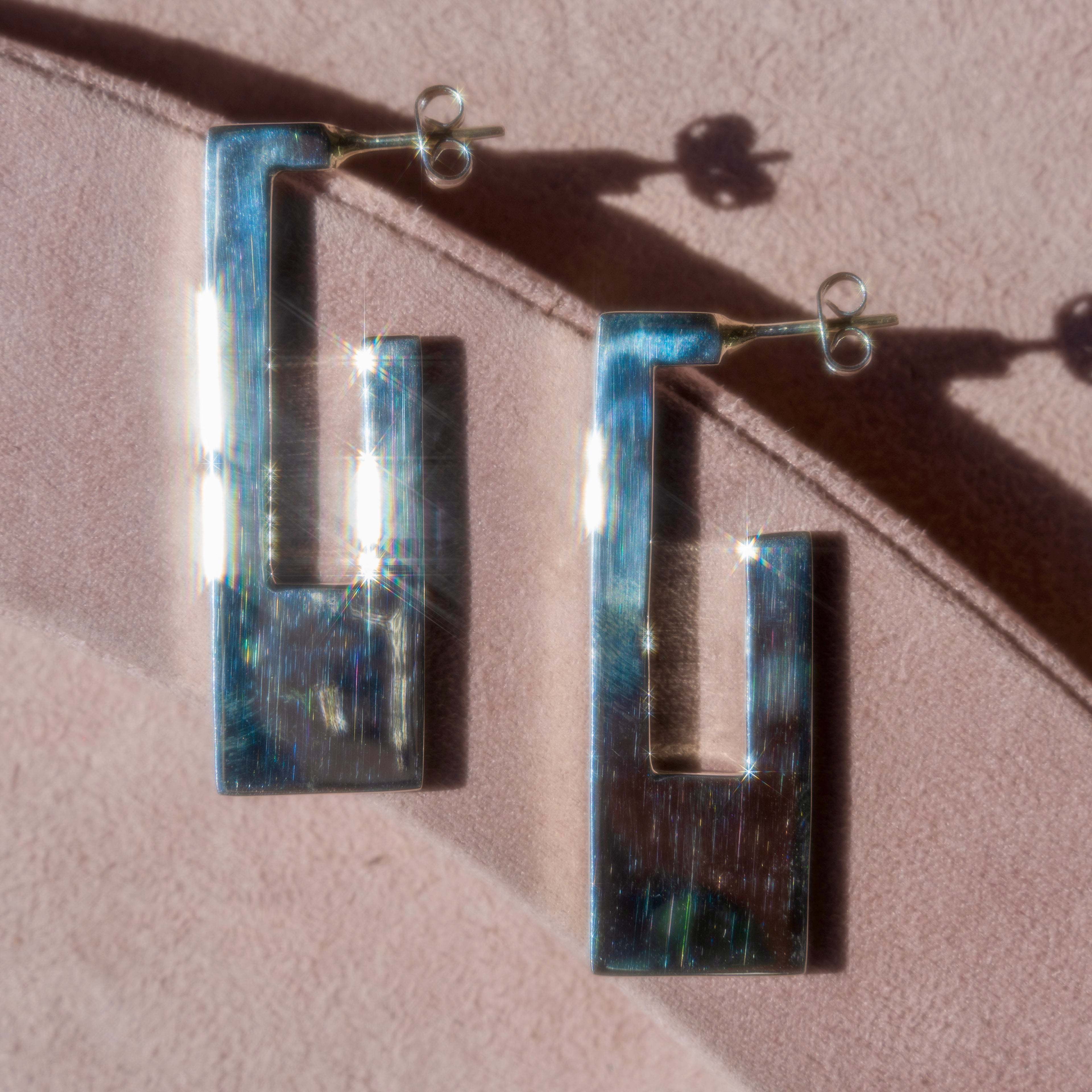 Sterling Silver Rectangular Cut Out Hoops