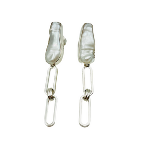 Sterling Silver Pearl Link Earrings