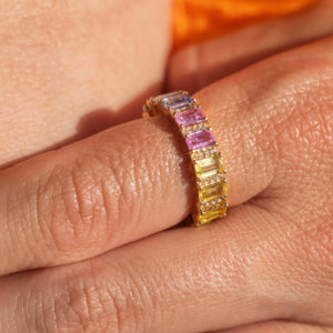 14k Baguette Sapphire + Diamond Ombré Eternity Ring