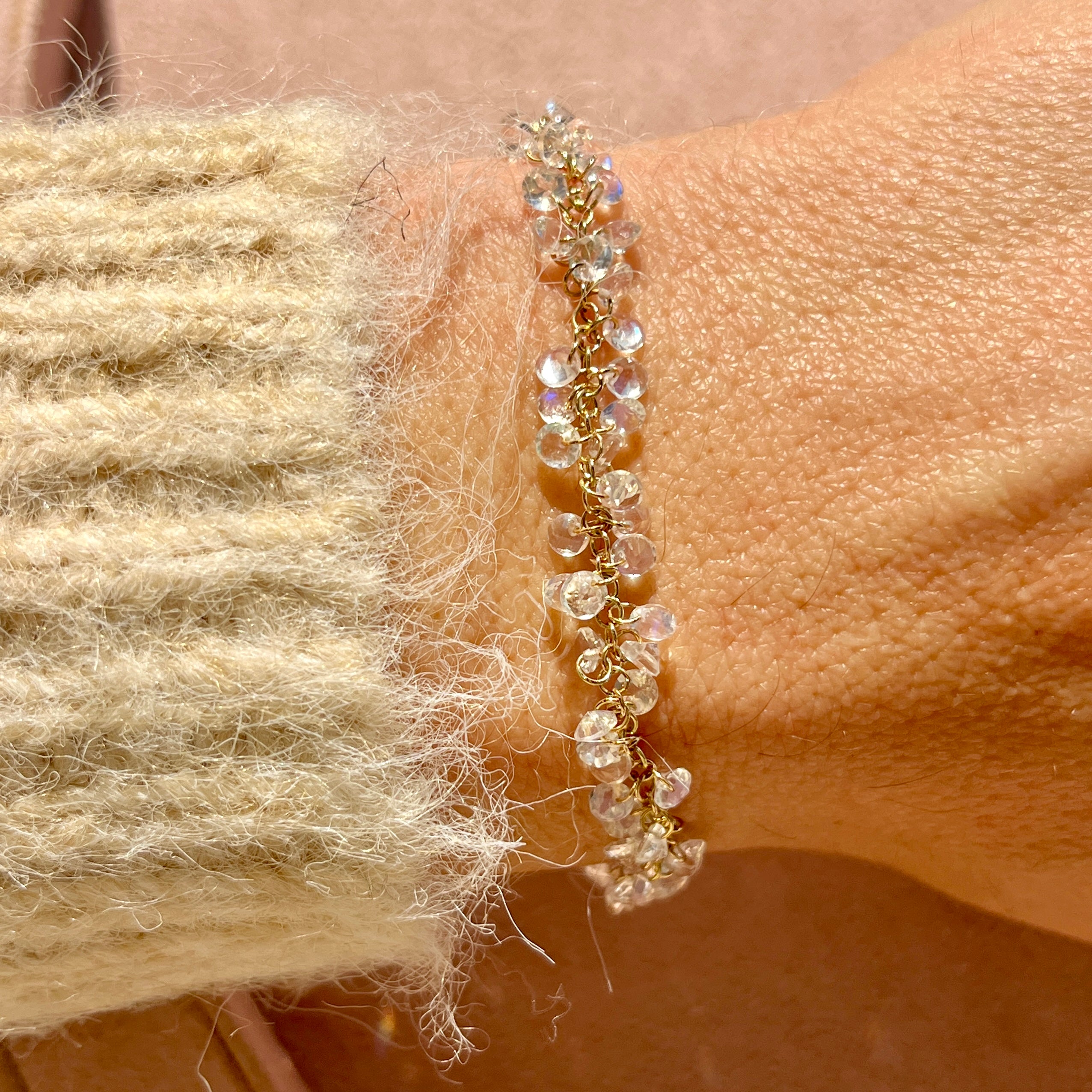 14k Rainbow Moonstone Shaker Bracelet