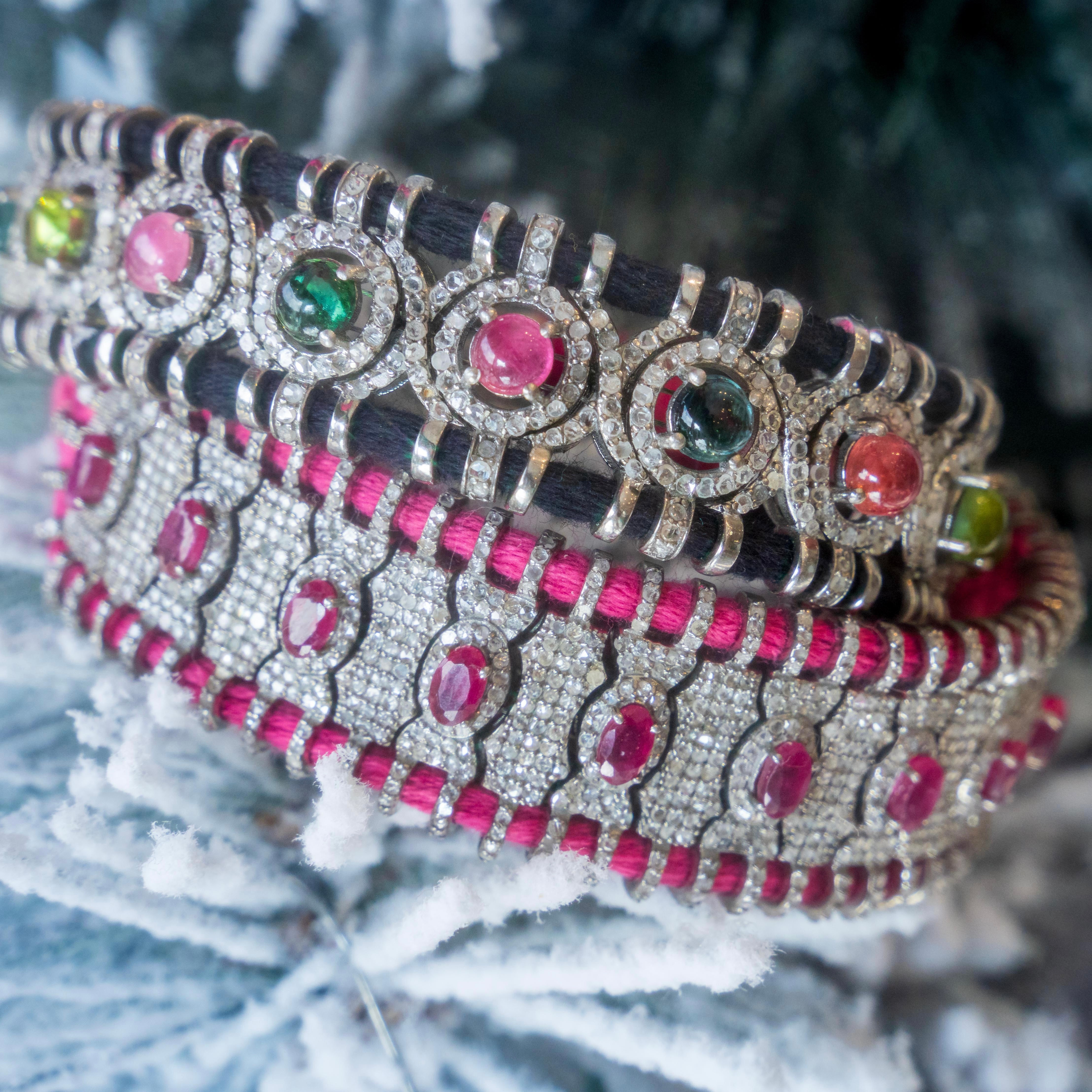Tourmaline + Diamond Woven Bracelet